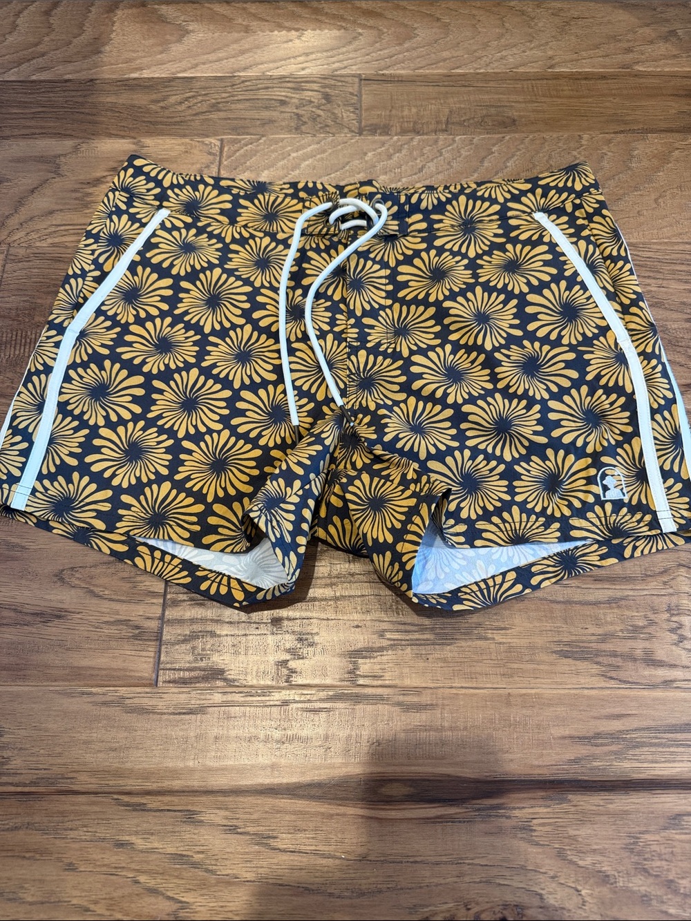 Men's "Dandy Del Mar" Floral Swim Shorts in Black and gold